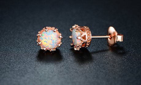 Fire Opal Crown Stud Earrings in 18K Rose Gold!