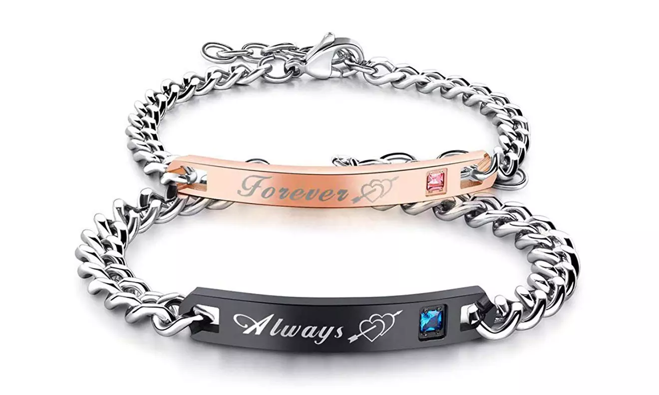Stainless Steel Lovers Matching His Queen Her King Couple Bracelet