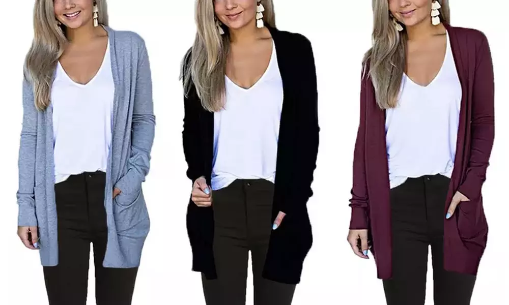 1 ou 2 cardigans longs avec manches longues et 2 poches avant - Primary Image