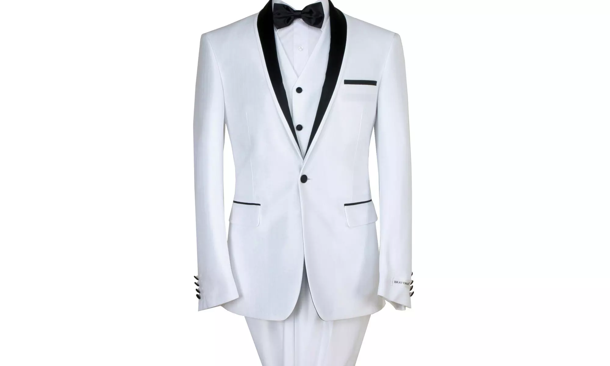 Braveman Men's Slim Fit White Tuxedo (3-Piece) (Size 50Lx44W) - Primary Image