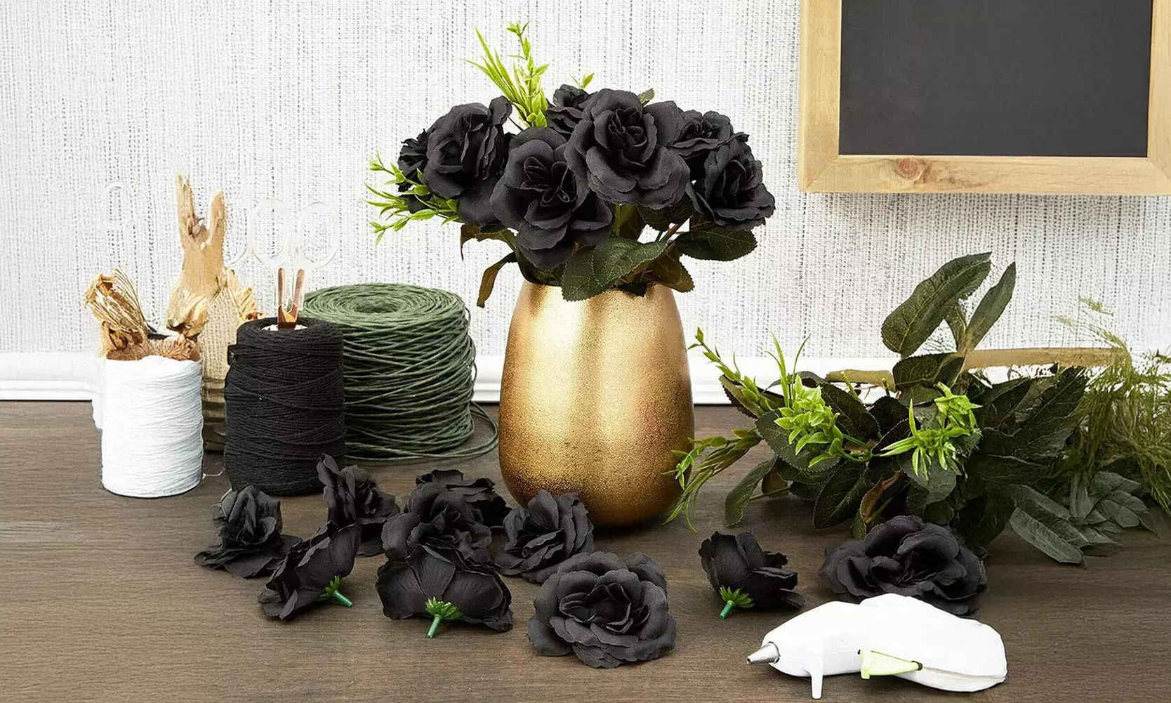 US 50-100Pc Artificial Black Rose Stemless Silk Flower Decoration Wedding 2.36''