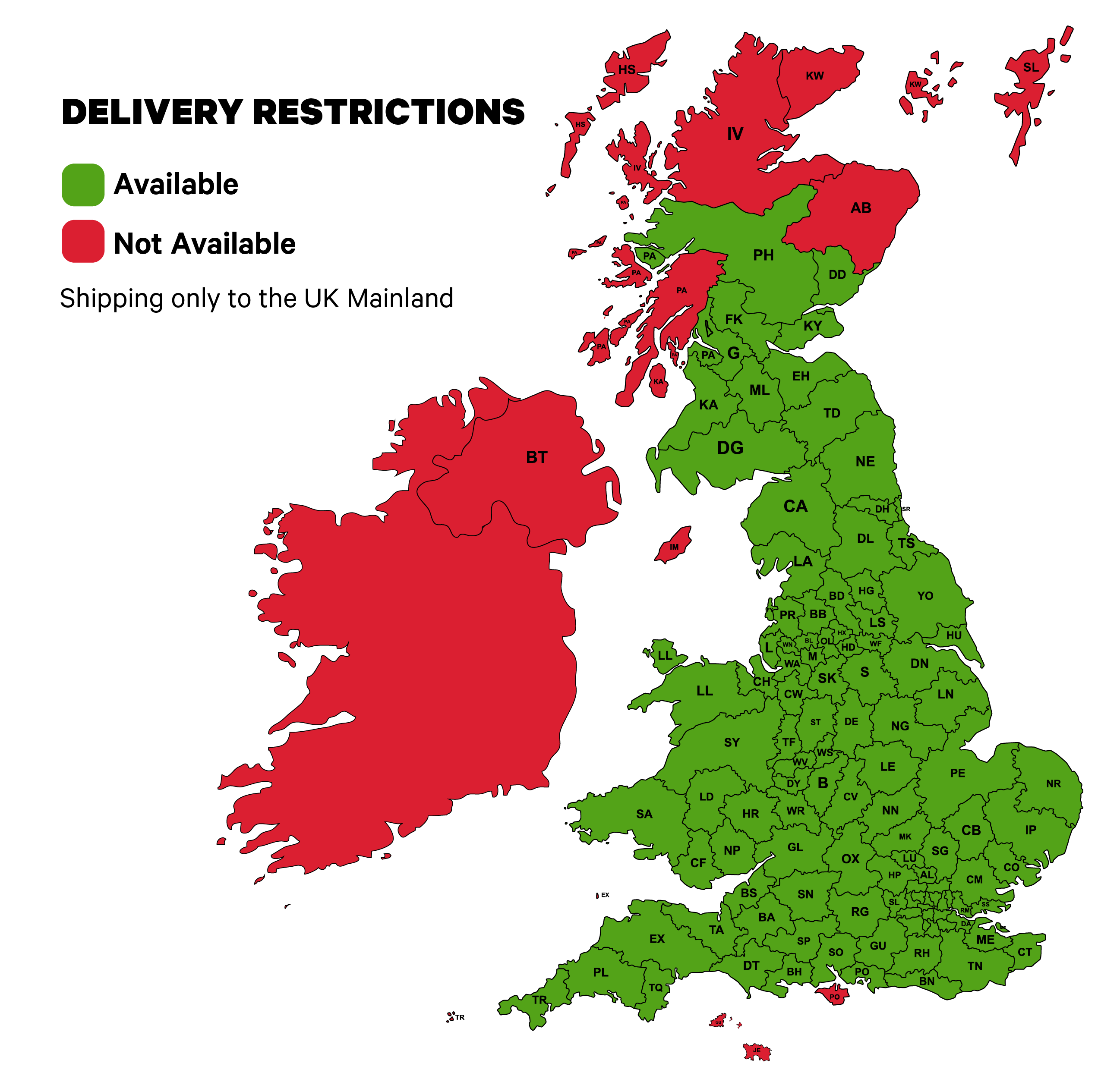 Map showing shipping is restricted only to mainland Britain.