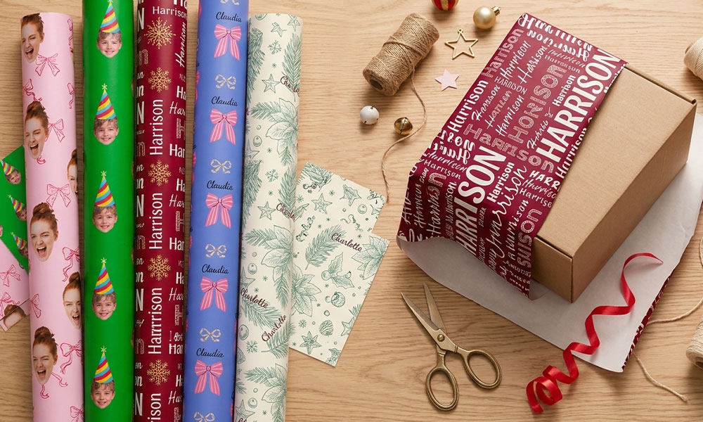 Kraft paper gift wrap featuring custom designs and vibrant digital printing