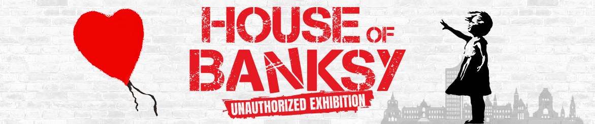 Werbebanner zur Banksy-Ausstellung in Leipzig