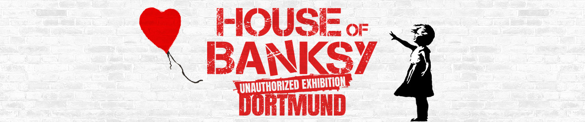 Werbebanner zur Banksy-Ausstellung in Dortmund