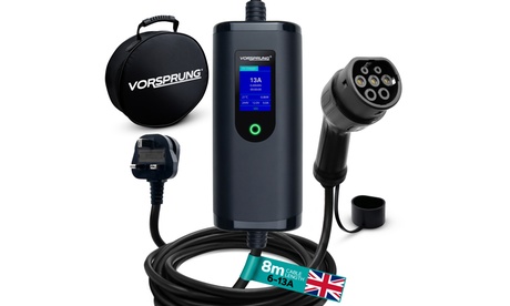 Portable EV Charger 3.3kW Type 2 3 Pin Plug LCD Screen 6A to 13A 5M