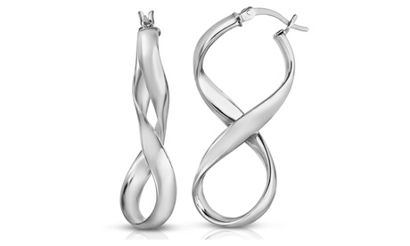 Italian Made Solid Sterling Silver Infinity French Lock Hoop Sterling Silver