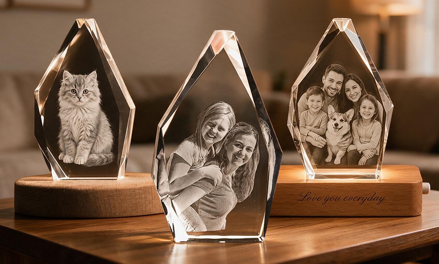 Image 7: Custom 3D Photo Engraved Crystal with Optional LED Light Base 