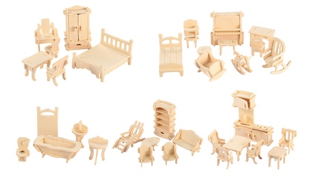 iMounTEK 185-Piece 3D Wooden Dollhouse Furniture Puzzle Mini DIY Furniture Set