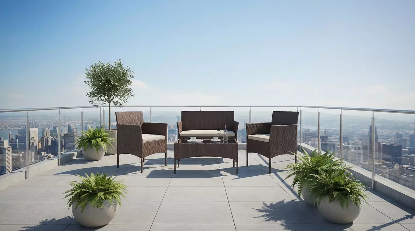 Salottino da giardino 4 posti con tavolino e cuscini