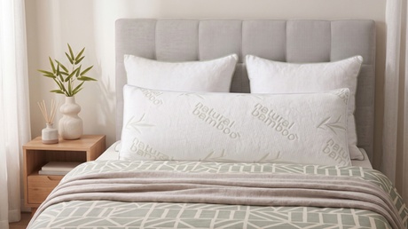 SAMPUR Traversin microfibre 90 cm housse polyester bamboo, White