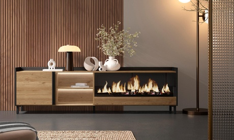 Mueble TV 207cm Con patas Roble oscuro, Black