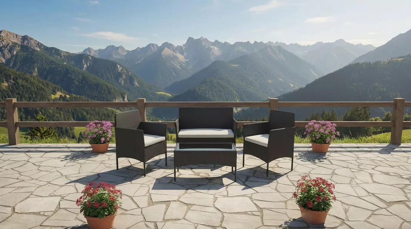 Salottino da giardino 4 posti con tavolino e cuscini