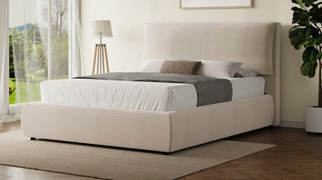 Kocoon GOLETA - Lit avec coffre de rangement 160x200cm en velours côtelé beige, Beige