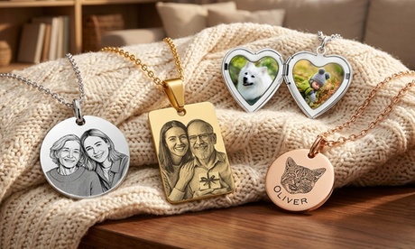 2 collares personalizado con foto grabada de acero inoxidable