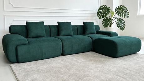 Kocoon BURGESS - Canapé nuage compressé modulable en tissu chenille beige 4,5 places, Green