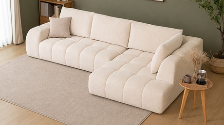 Kocoon FIERATO - Canapé d angle nuage 5 places en tissu chenille vert, Green