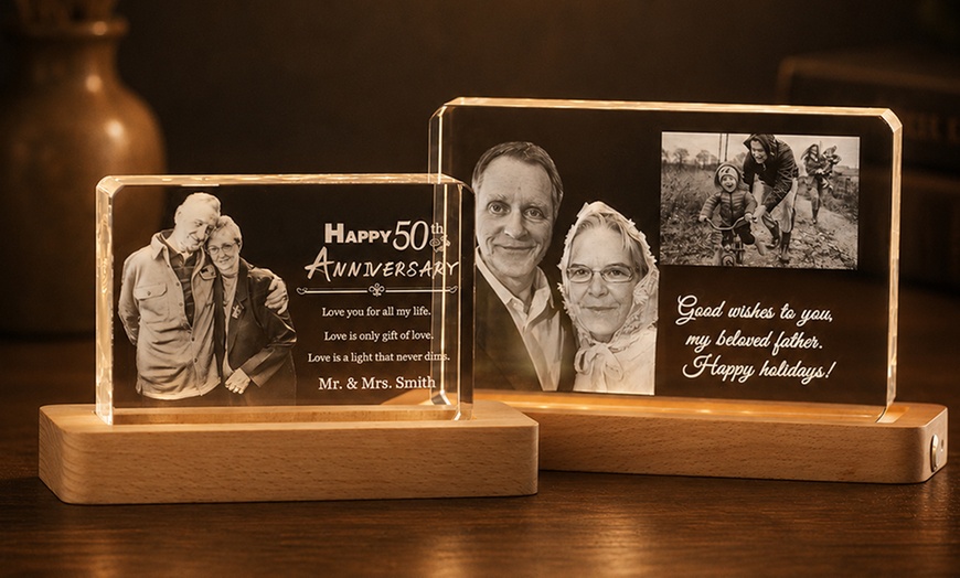 Image 8: Custom 3D Photo Engraved Crystal with Optional LED Light Base 