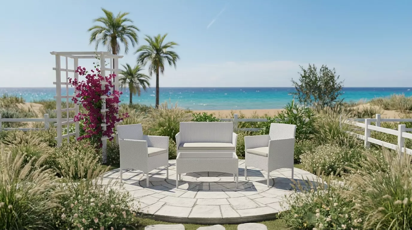 Salottino da giardino 4 posti con tavolino e cuscini