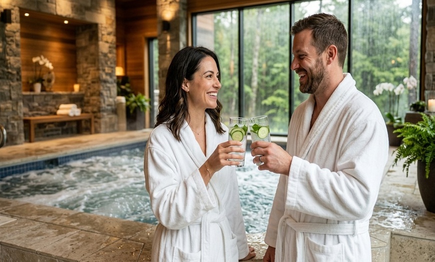 Image 7: Relaxing couples hot tub, facial and massage session