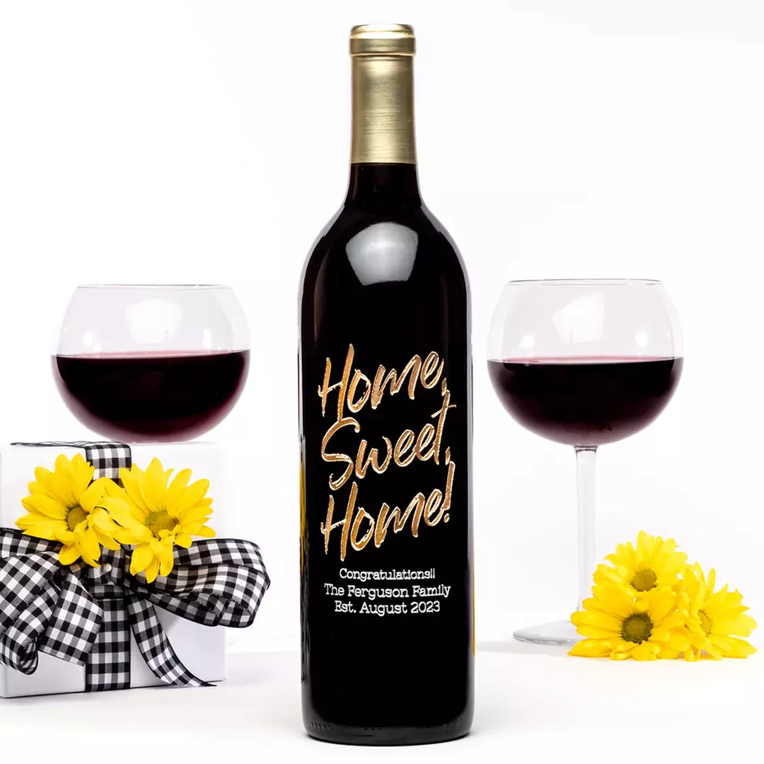Personalized New Home Gift: Custom Etched Wine & Champagne | Unique Housewarming Gifting for Friends & New Homeowners