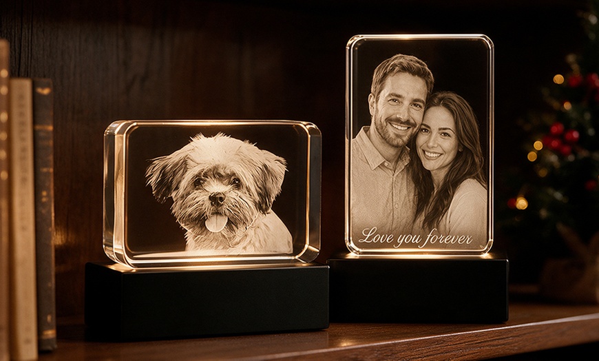 Image 4: Custom 3D Photo Engraved Crystal with Optional LED Light Base 