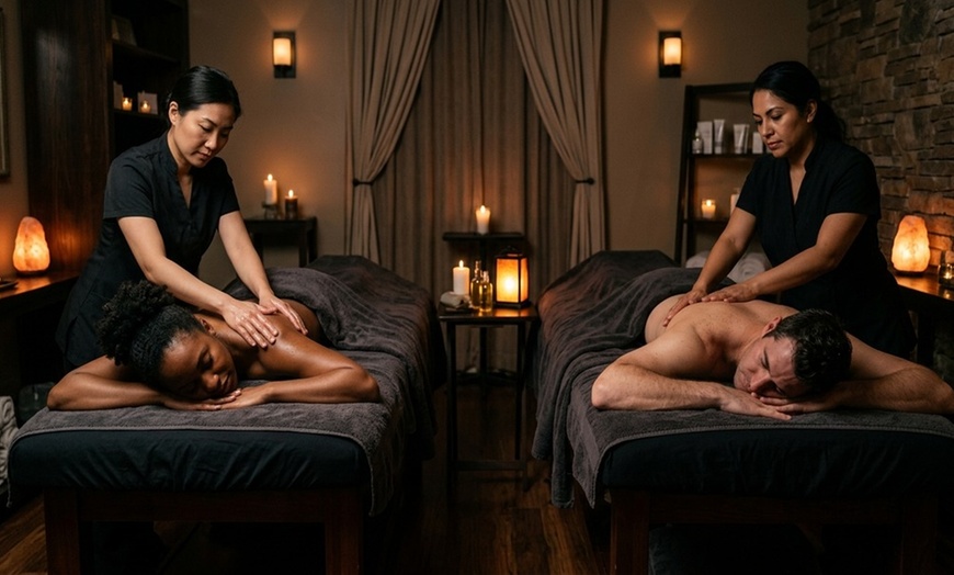Image 4: 50-Minute Couples Spa Day: Custom Massage or Facial Package