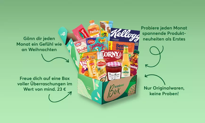 Monatlich brandnooz- "Classic Box" mit zwischen 11-15 Markenprodukten