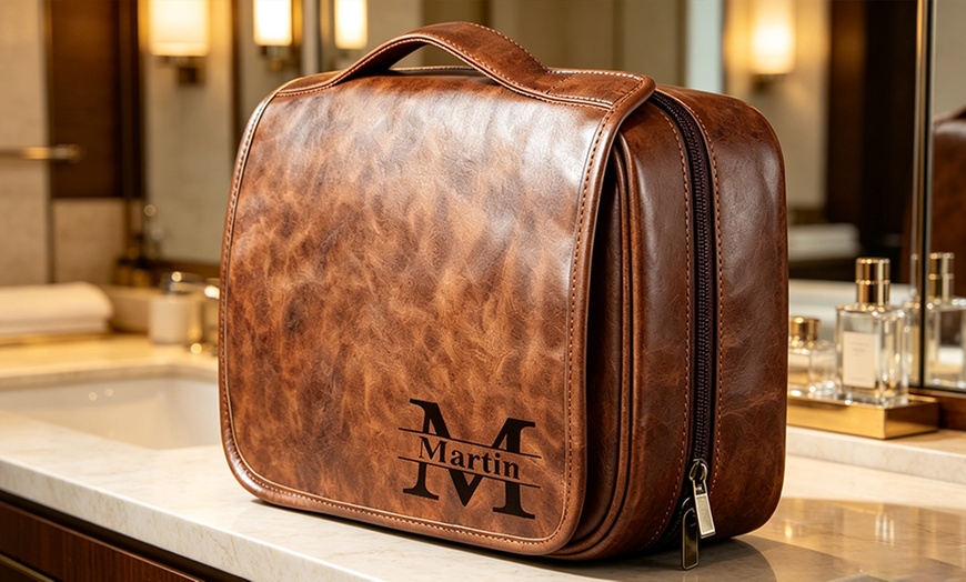 Image 7: Travel in Style With Personalized Vegan-Friendly Leather Toiletry Bag (Up to 85% Off)