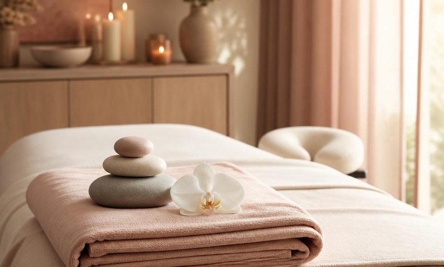Image 2: Couples Massage LUXURY COMBO—Hot Stones—Back Facial—Infrared Sauna	