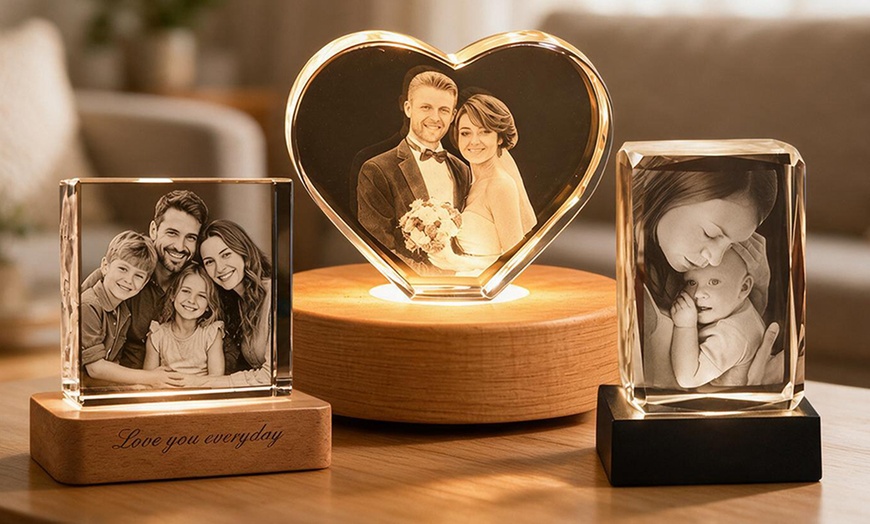Image 3: Custom 3D Photo Engraved Crystal with Optional LED Light Base 