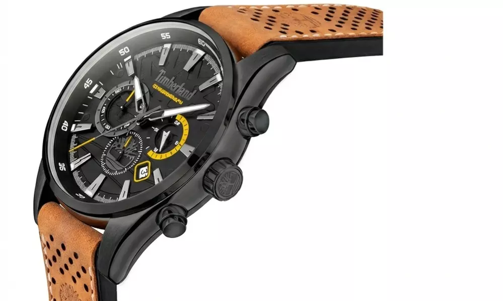 Reloj analógico tipo cronógrafo con correa de cuero, de Timberland
