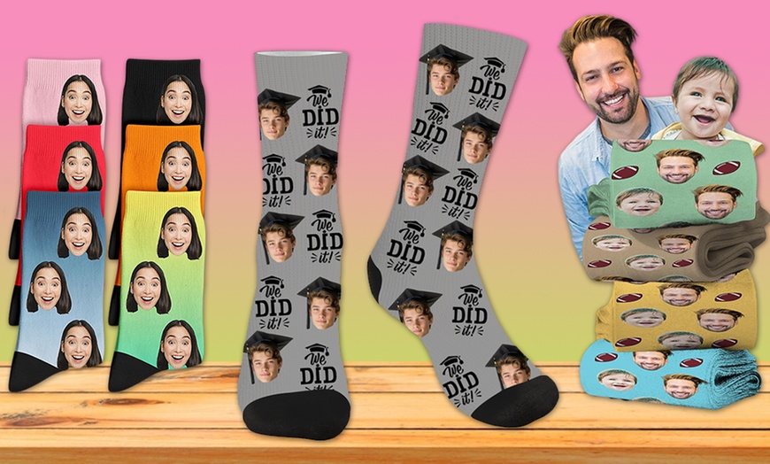 Image 23: Custom Photo Socks from Justyling — Perfect Graduation Gift (Up to 85% Off)