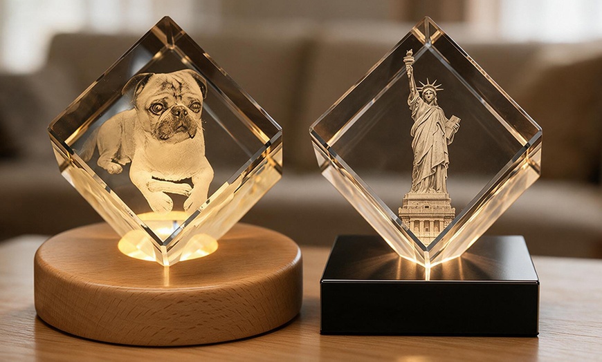 Image 12: Custom 3D Photo Engraved Crystal with Optional LED Light Base 