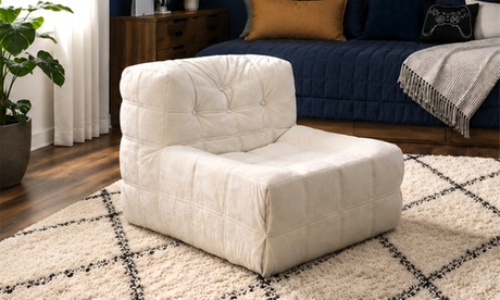Kocoon Fauteuil Pouf Compressé 1 Place en Velours Beige Haute Densité