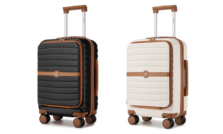 Groupon 21 Striped Design Front-Opening Cabin Suitcase - Cream and Brown