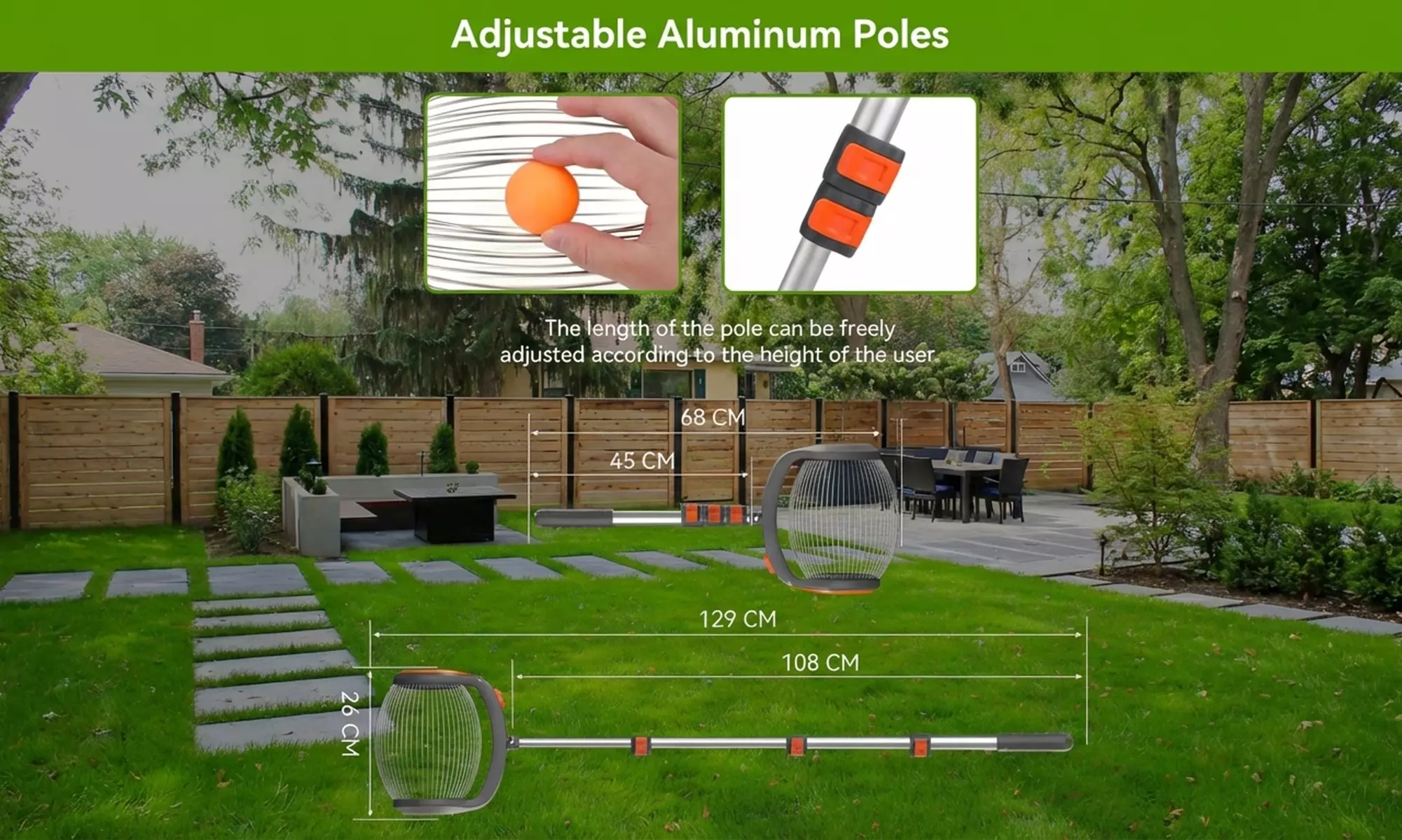 Rouleau ramasse-fruits Boudech avec manche télescopique réglable