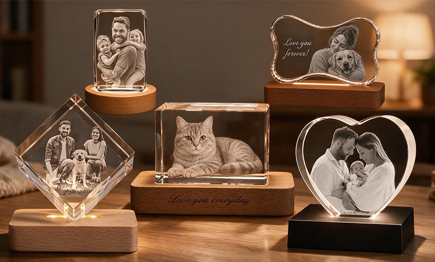 Image 2: Custom 3D Photo Engraved Crystal with Optional LED Light Base 
