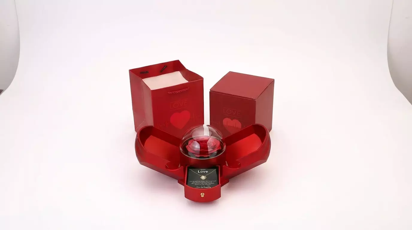 Set regalo elegante con rosa eterna e collana, finiture in oro e argento - Image 5