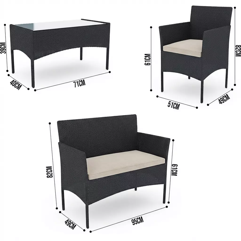 Salottino da giardino 4 posti con tavolino e cuscini