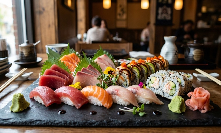 Image 5: Delight in Diverse Sushi Creations & Captivating Hibachi Showmanship!