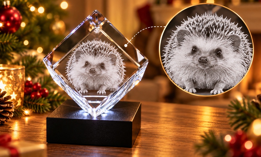 Image 3: Custom 3D Photo Engraved Crystal with Optional LED Light Base 