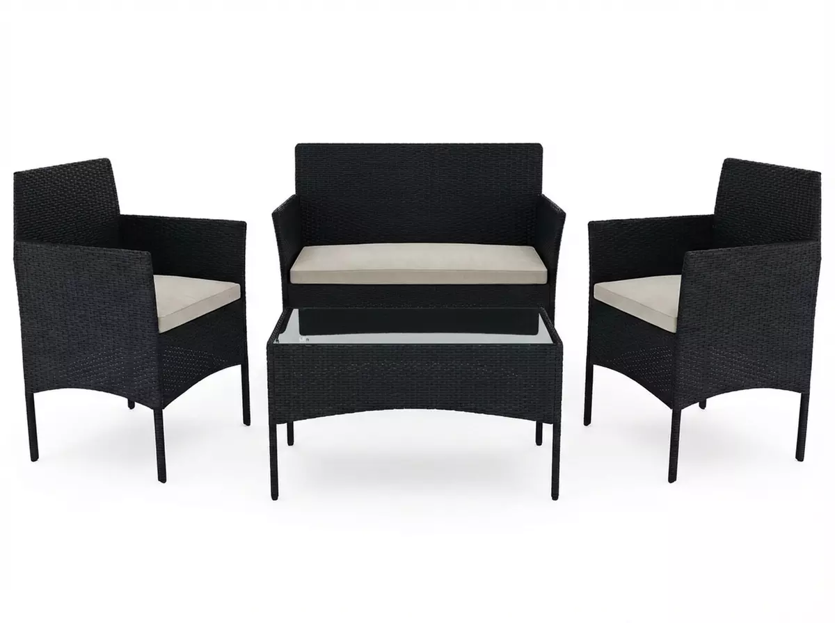 Salottino da giardino 4 posti con tavolino e cuscini