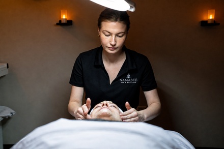 Express Facial with Dermaplaning, Hand Wrap, or Foot Wrap Enhancement: Includes Champagne, Spa Amenities, and More - Namaste Spa
