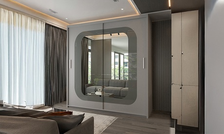 Sliding Wardrobes 4u Chelsea Walnut Sliding Door Mirror Wardrobe 203cm, White