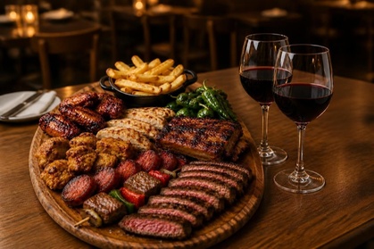 Tabla de carnes para 2 personas con guarnición bebidas y postre