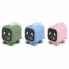 1X Kinderwekker Dinosaurus Groen met LED-nachtlampje met achtergrondverlichting – Dubbel Alarm