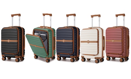 groupon 21 Striped Design Front-Opening Cabin Suitcase - Burgundy and Brown