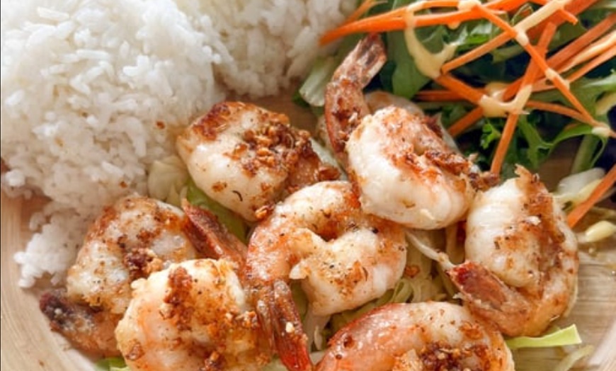 Image 2: Hawaiian BBQ Combo Meals with Musubi, Tacos, Shaved Ice & Drinks