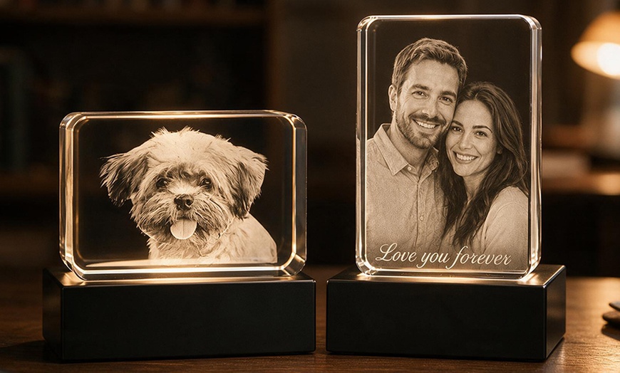Image 11: Custom 3D Photo Engraved Crystal with Optional LED Light Base 